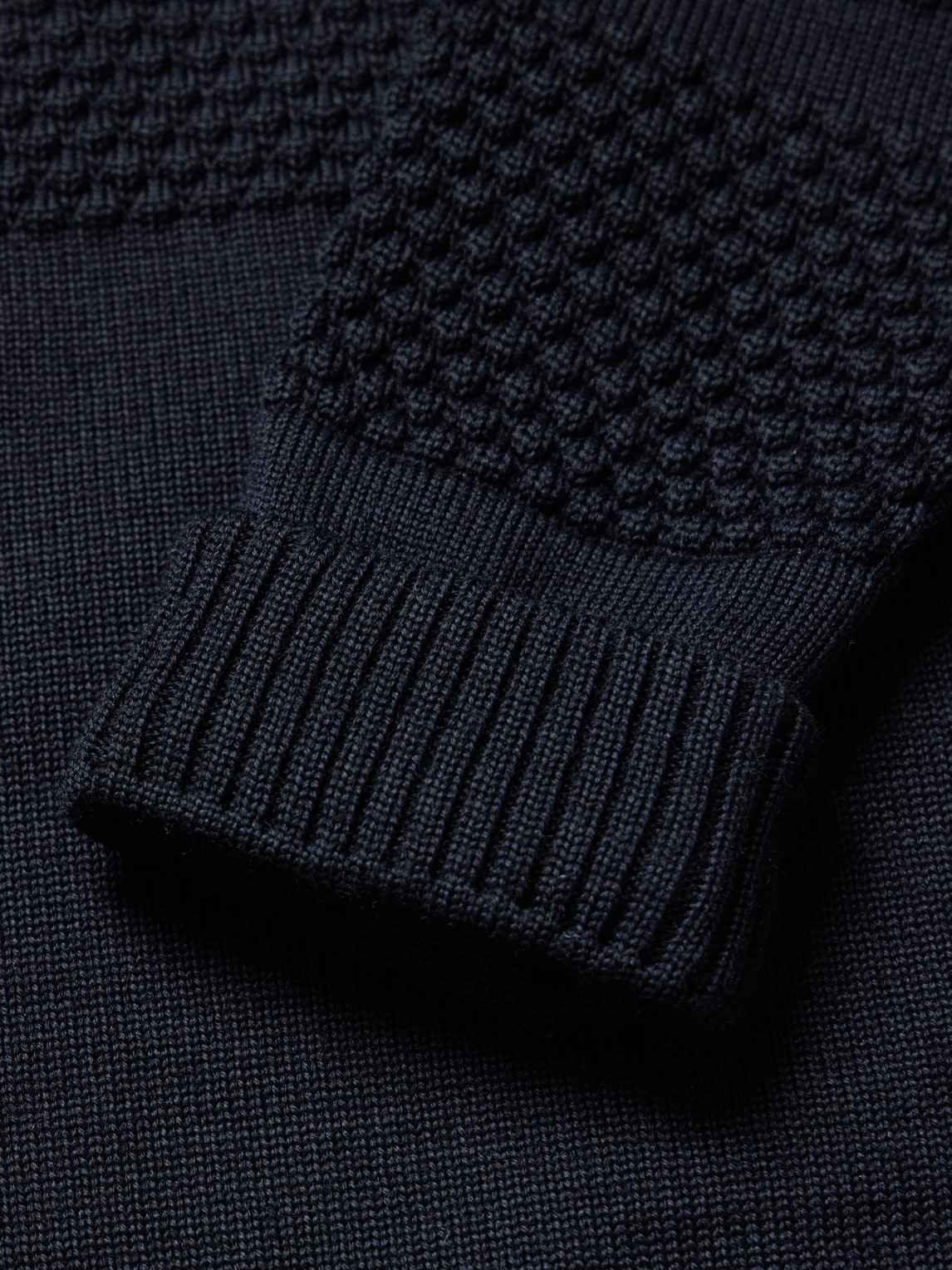 S.n.s Herning Fisherman Ii Textured Virgin Wool Rollneck Sweater In Blue