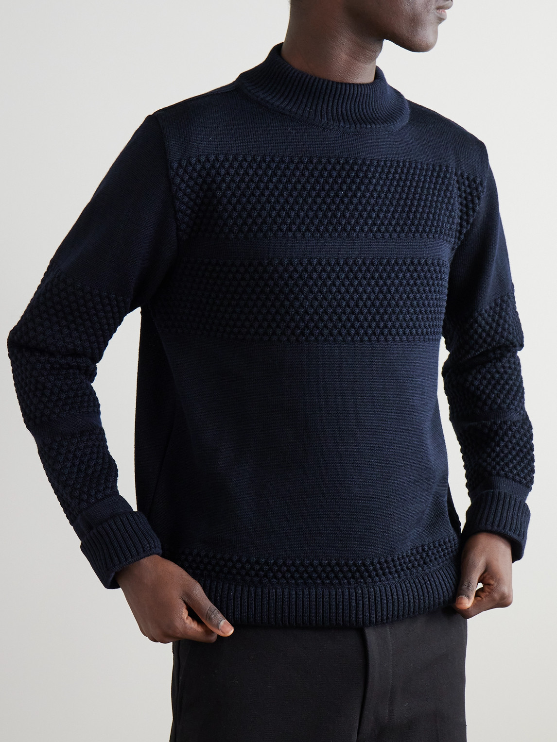 S.n.s Herning Fisherman Ii Textured Virgin Wool Rollneck Sweater In Blue