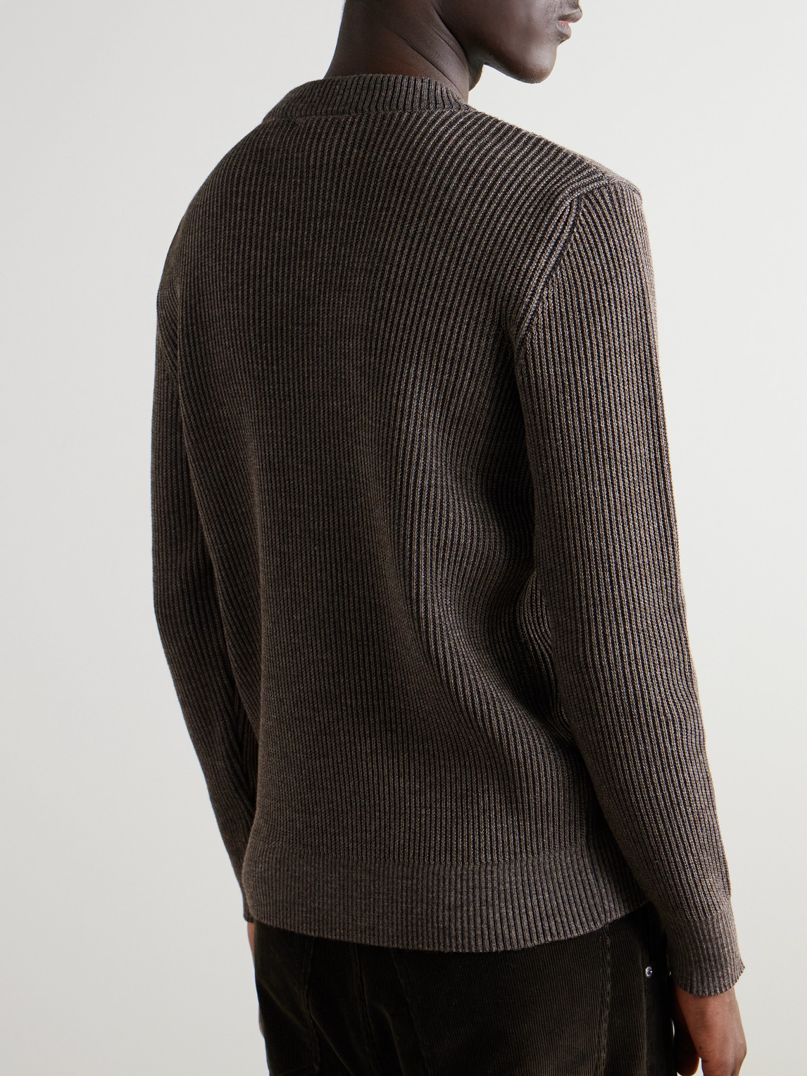 S.n.s Herning Fender Iii Slim-fit Ribbed Virgin Wool Sweater In Brown