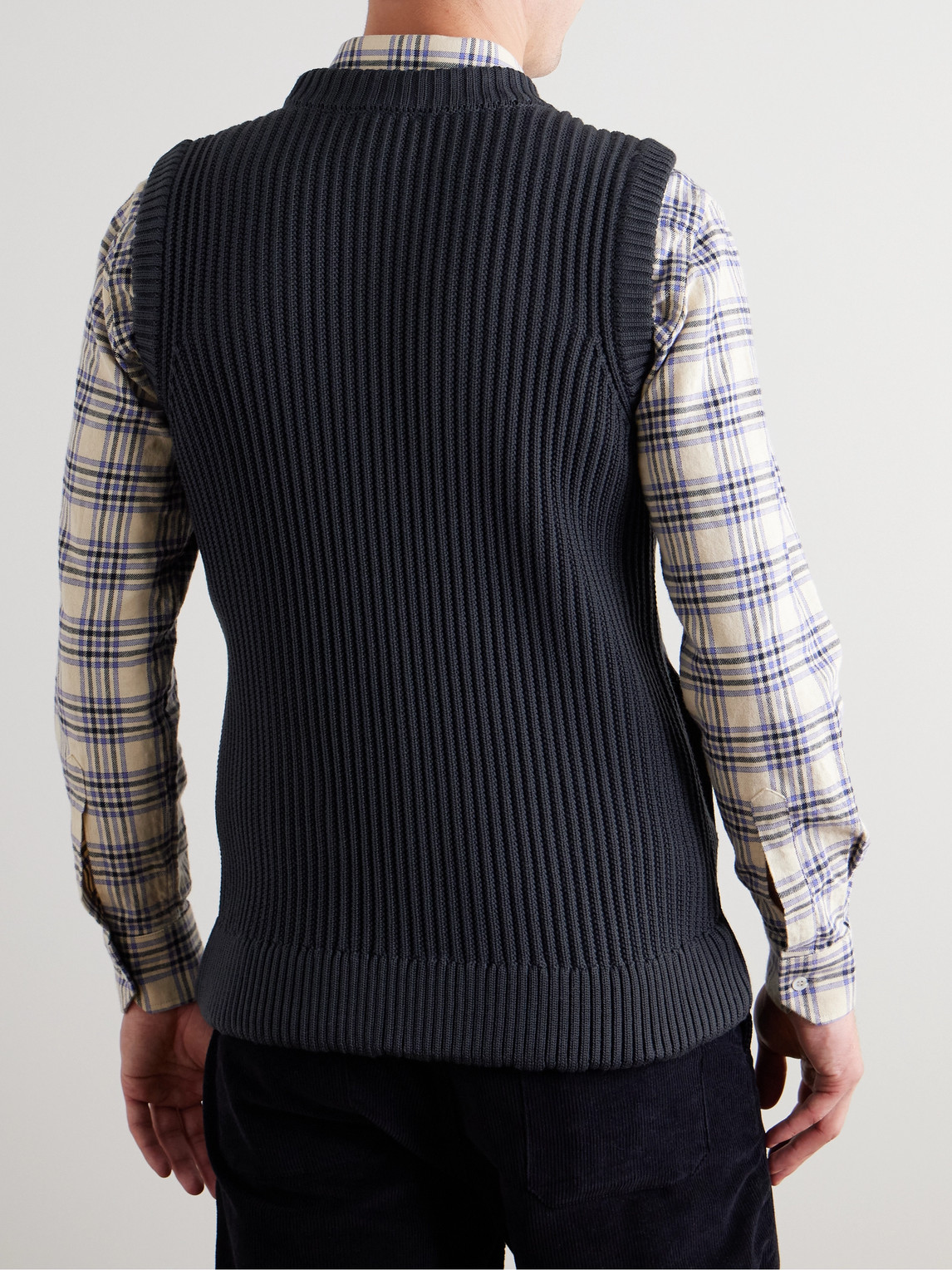 S.n.s Herning Ratio Iii Ribbed Virgin Wool Sweater Vest In Blue