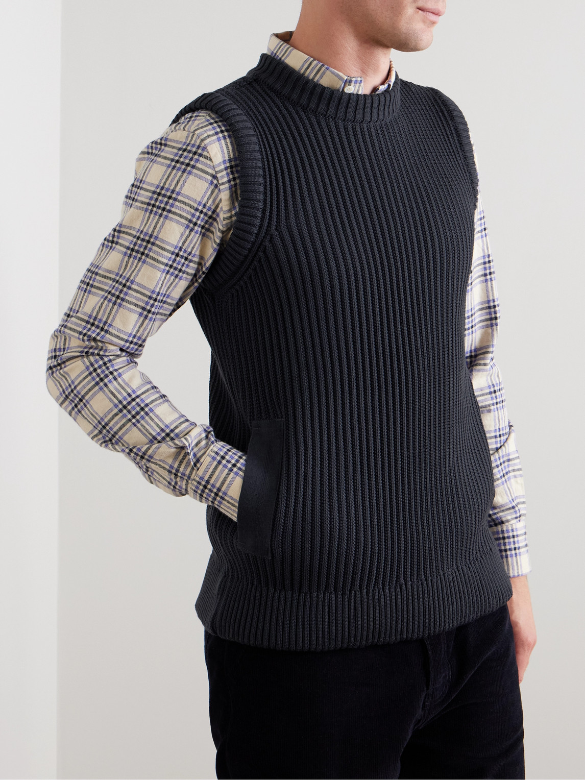 S.n.s Herning Ratio Iii Ribbed Virgin Wool Sweater Vest In Blue
