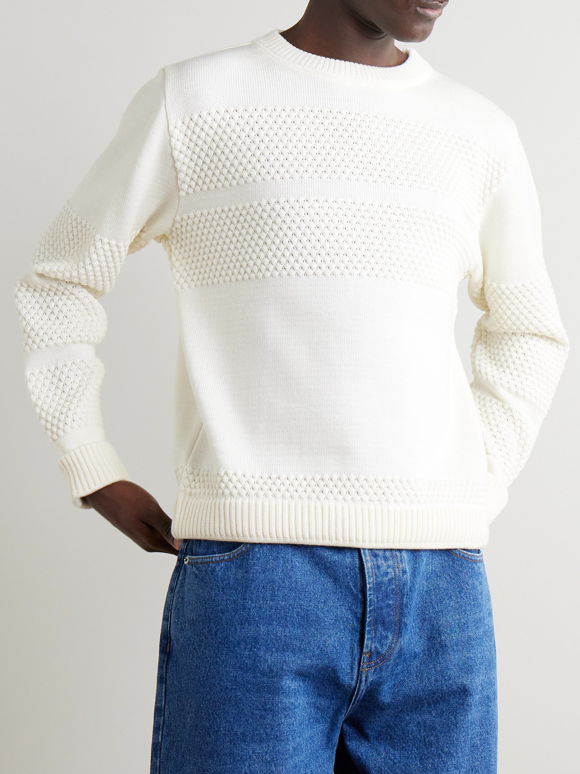 S.n.s Herning Fisherman Ii Textured Virgin Wool Sweater In Neutrals