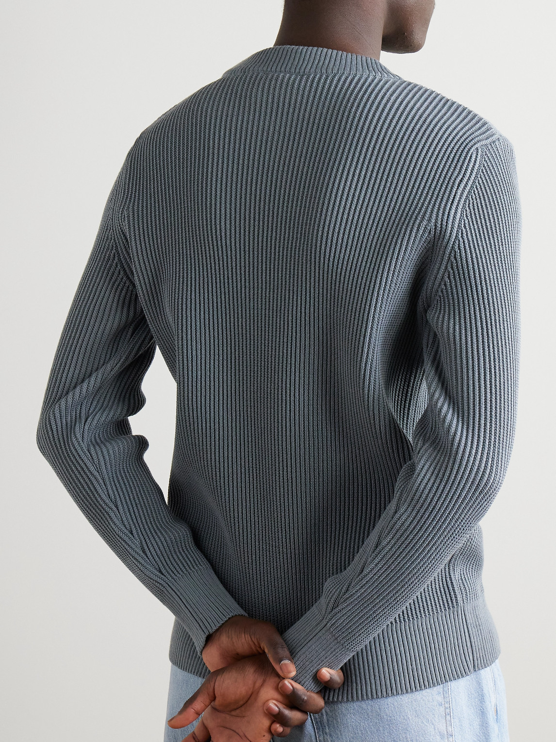 S.n.s Herning Fender Iii Slim-fit Ribbed Virgin Wool Sweater In Gray