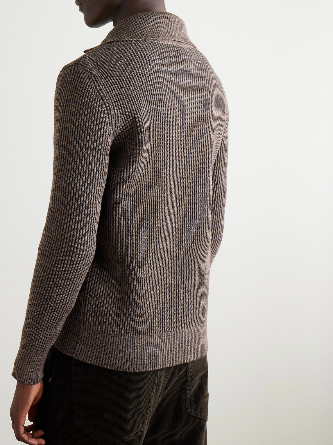 S.n.s Herning Fender Iii Ribbed Wool Half-zip Sweater In Neutrals