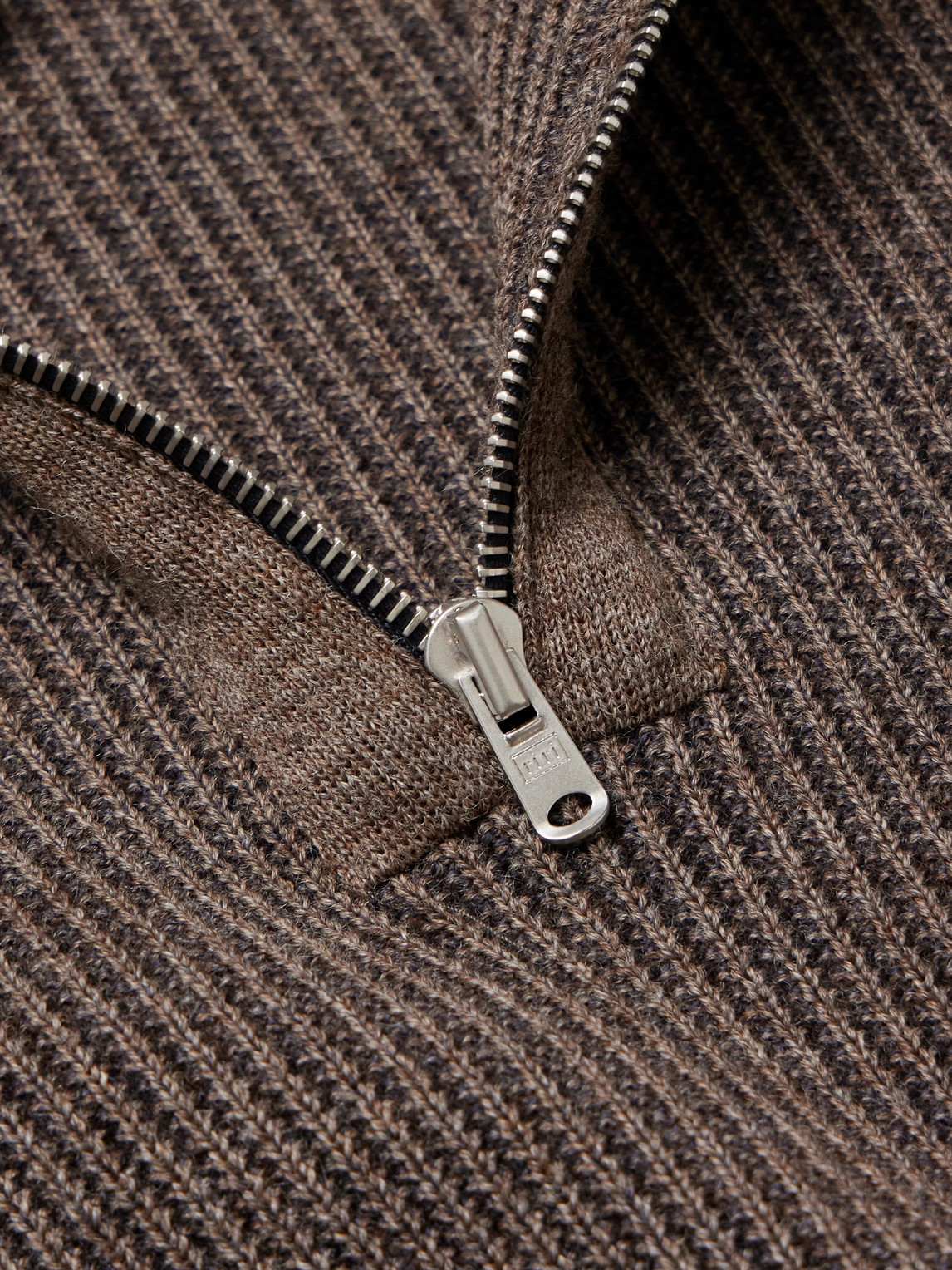 S.n.s Herning Fender Iii Ribbed Wool Half-zip Sweater In Neutrals