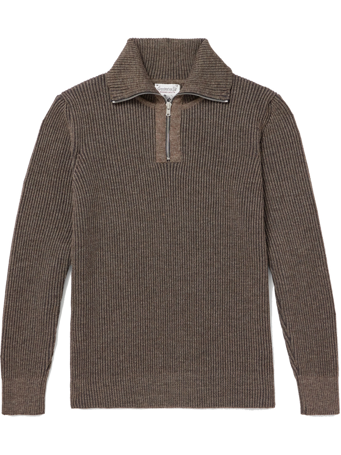 S.n.s Herning Fender Iii Ribbed Wool Half-zip Sweater In Neutrals