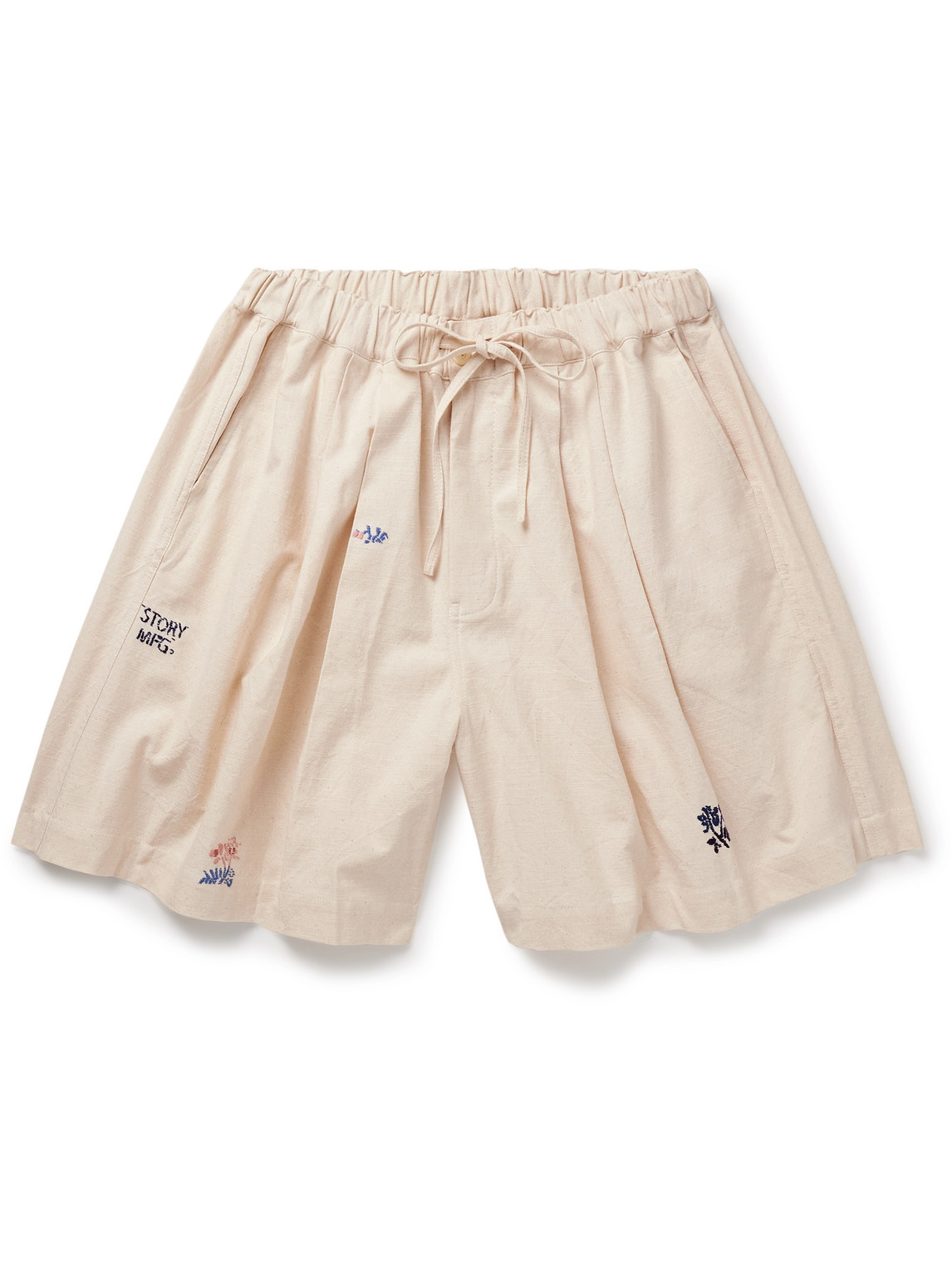 Bridge Wide-Leg Embroidered Organic Cotton-Canvas Drawstring Shorts