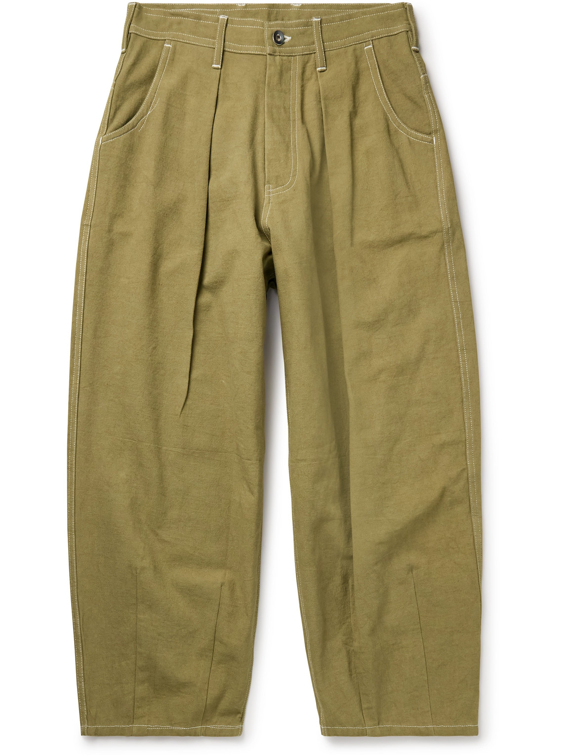 Lush Wide-Leg Pleated Organic Cotton-Canvas Trousers