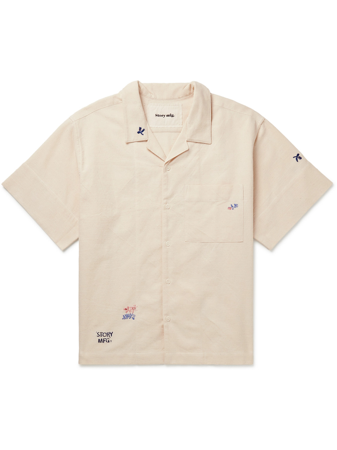 Greetings Camp-Collar Embroidered Organic Cotton Shirt