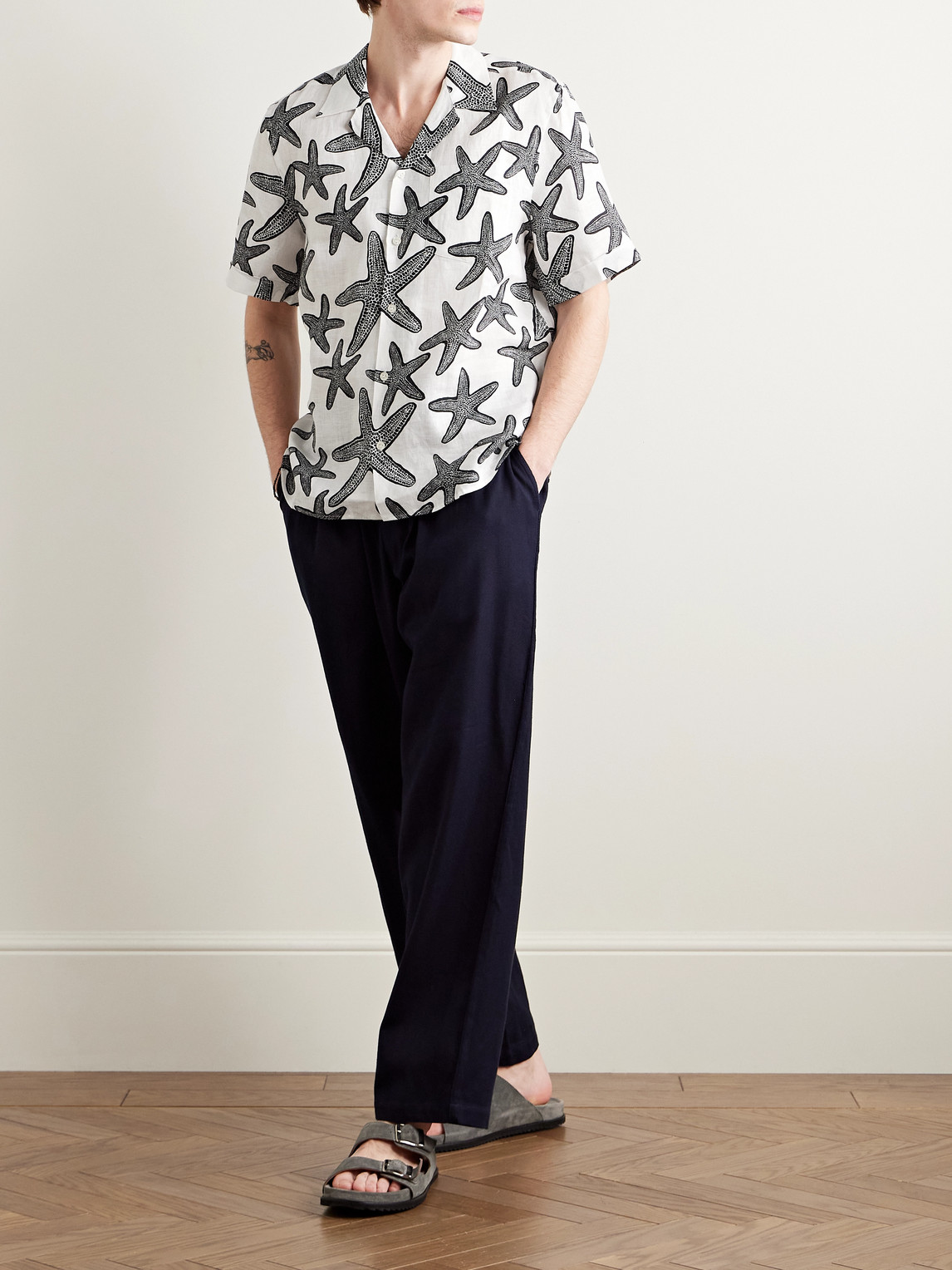 Vilebrequin Charli Camp-collar Printed Linen Shirt In White