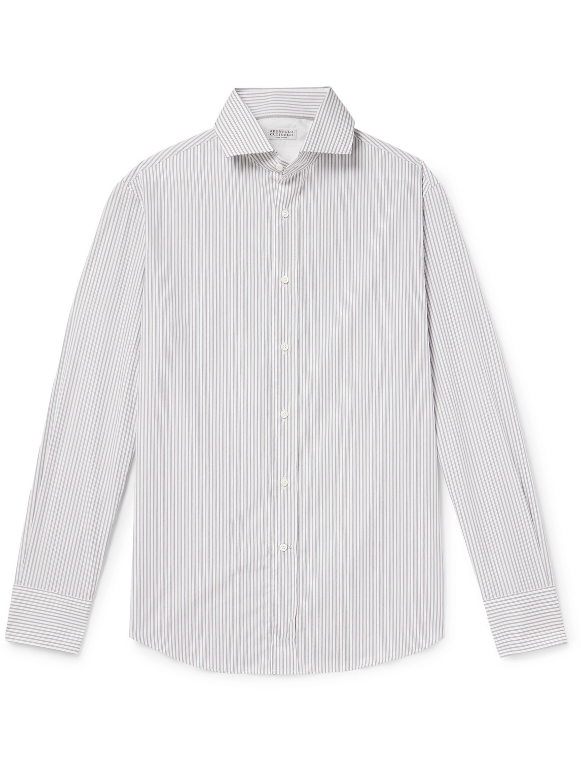 Brunello Cucinelli Striped Cotton-poplin Shirt In Neutrals