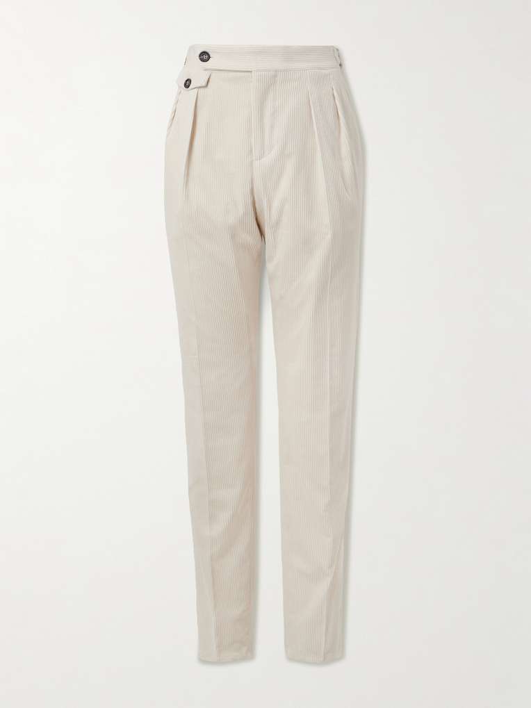 Brunello Cucinelli — Straight-Leg Pleated Cotton-Blend Corduroy Trousers