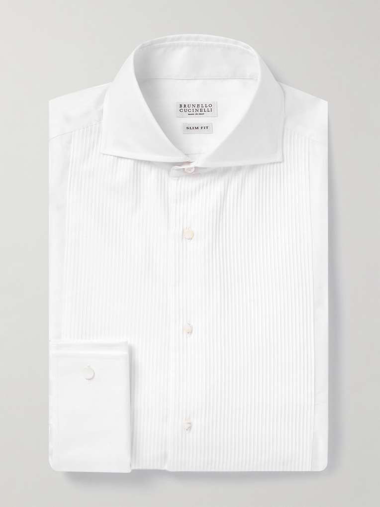 Brunello Cucinelli — Double-Cuff Bib-Front Cotton-Poplin Shirt