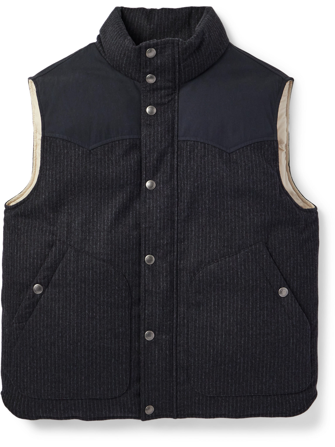 Brunello Cucinelli Pinstriped Wool And Cashmere-blend Padded Down Gilet In Gray