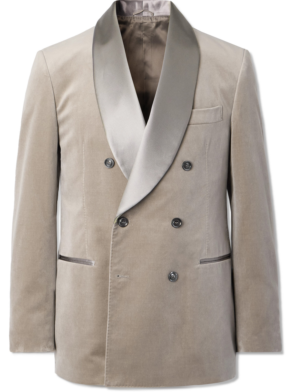 Slim-Fit Shawl-Collar Double-Breasted Cotton-Velvet Tuxedo Jacket