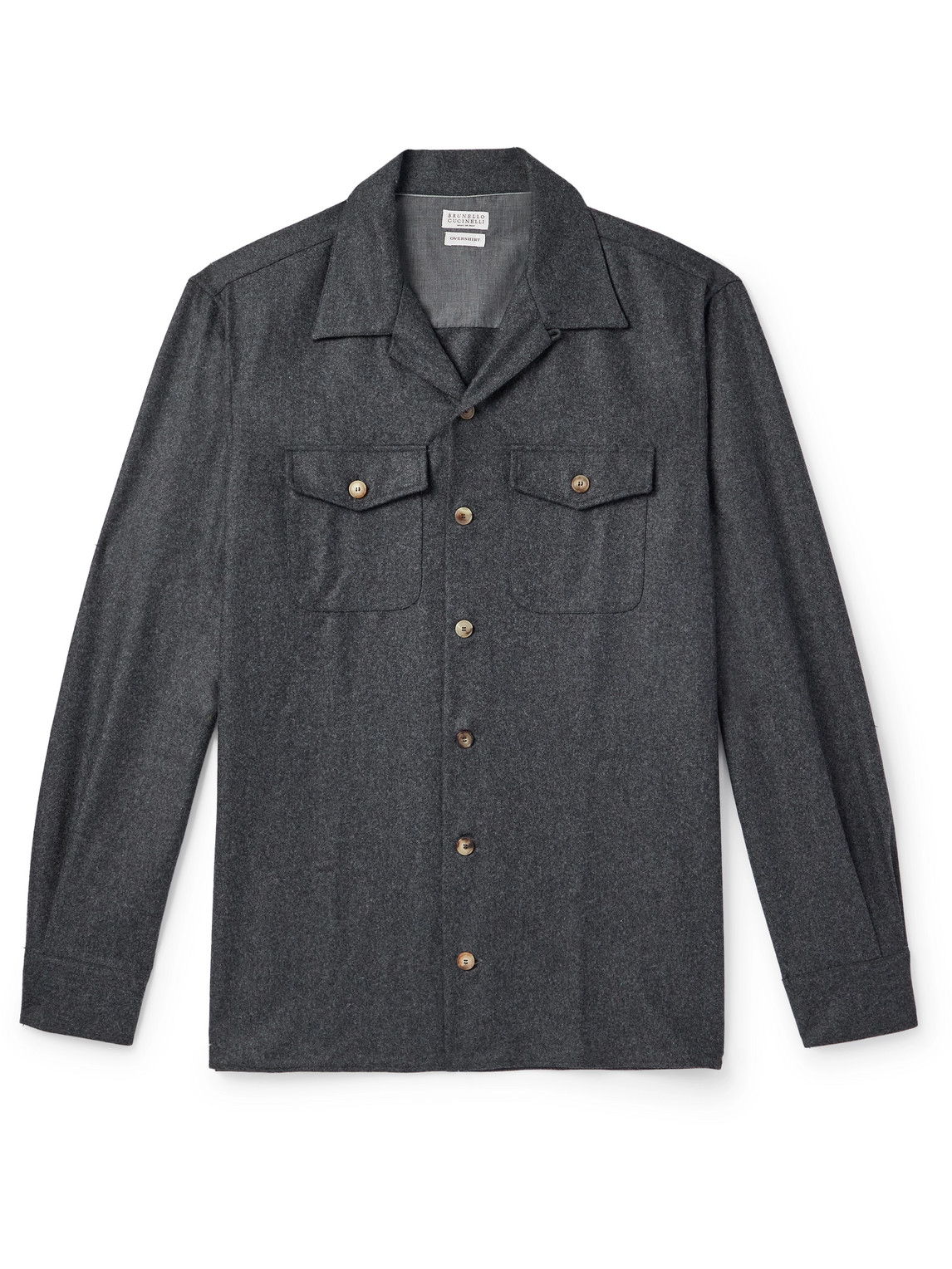 Brunello Cucinelli Camp-collar Wool-felt Overshirt In Gray