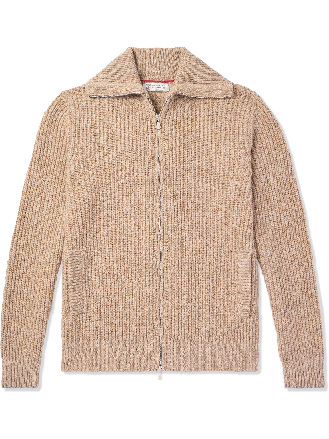 Brunello Cucinelli Ribbed Wool And Cashmere-blend Zip-up Cardigan In Brown
