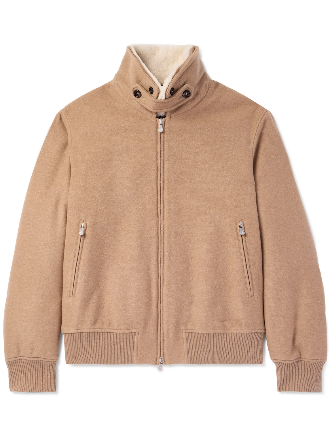 Faux Shearling-Trimmed Cashmere Bomber Jacket