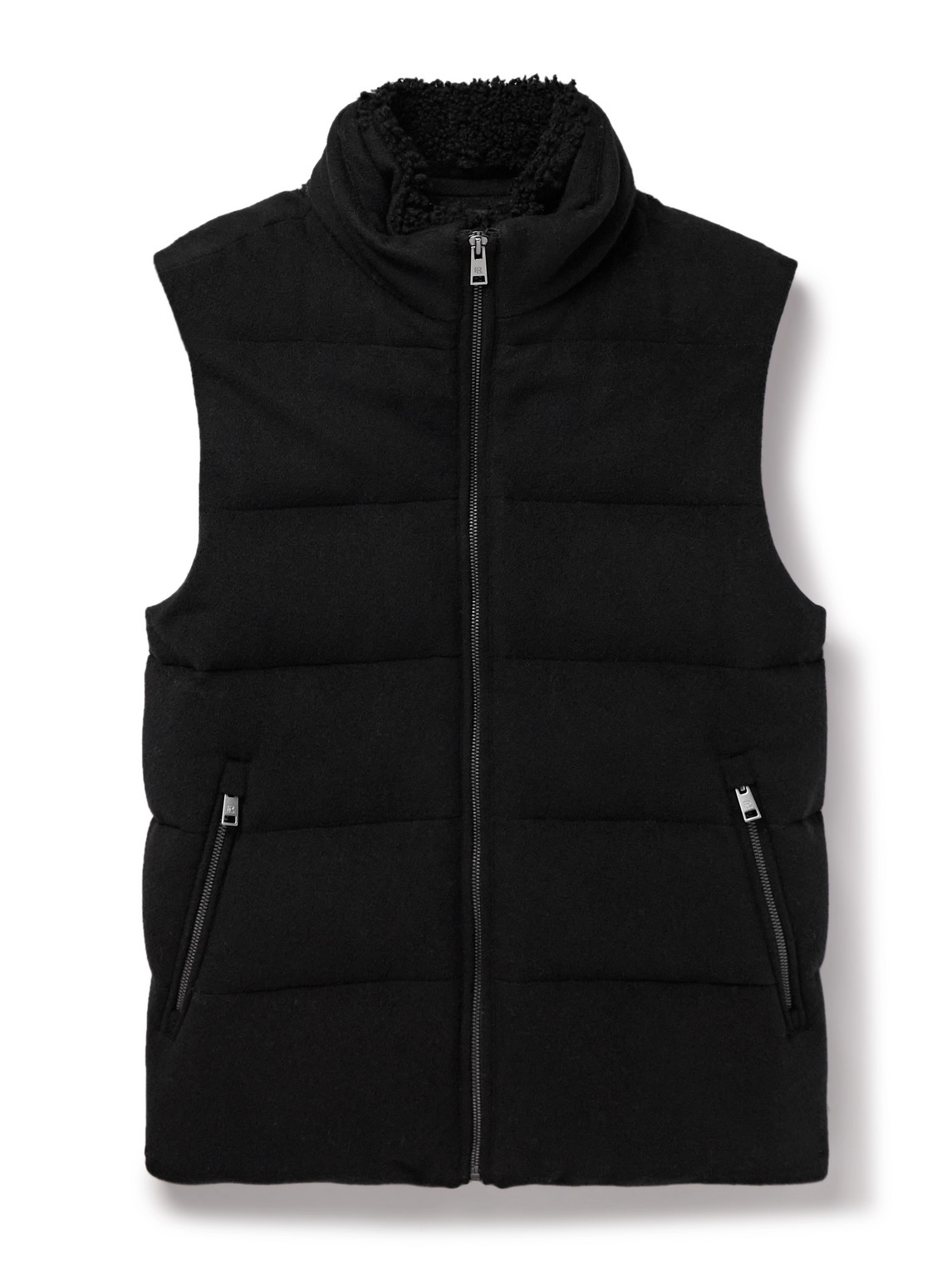 Ralph Lauren Cameron Shearling-trimmed Quilted Wool-blend Felt Down Gilet In Black