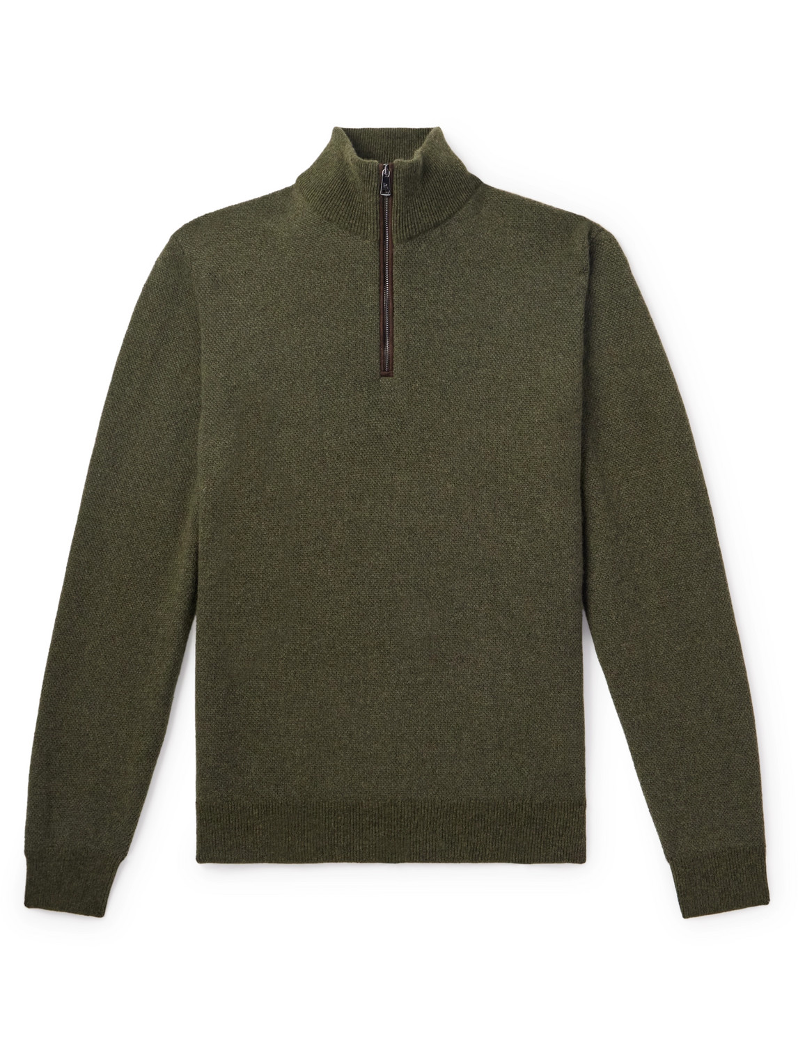 Slim-Fit Suede-Trimmed Cashmere Half-Zip Sweater
