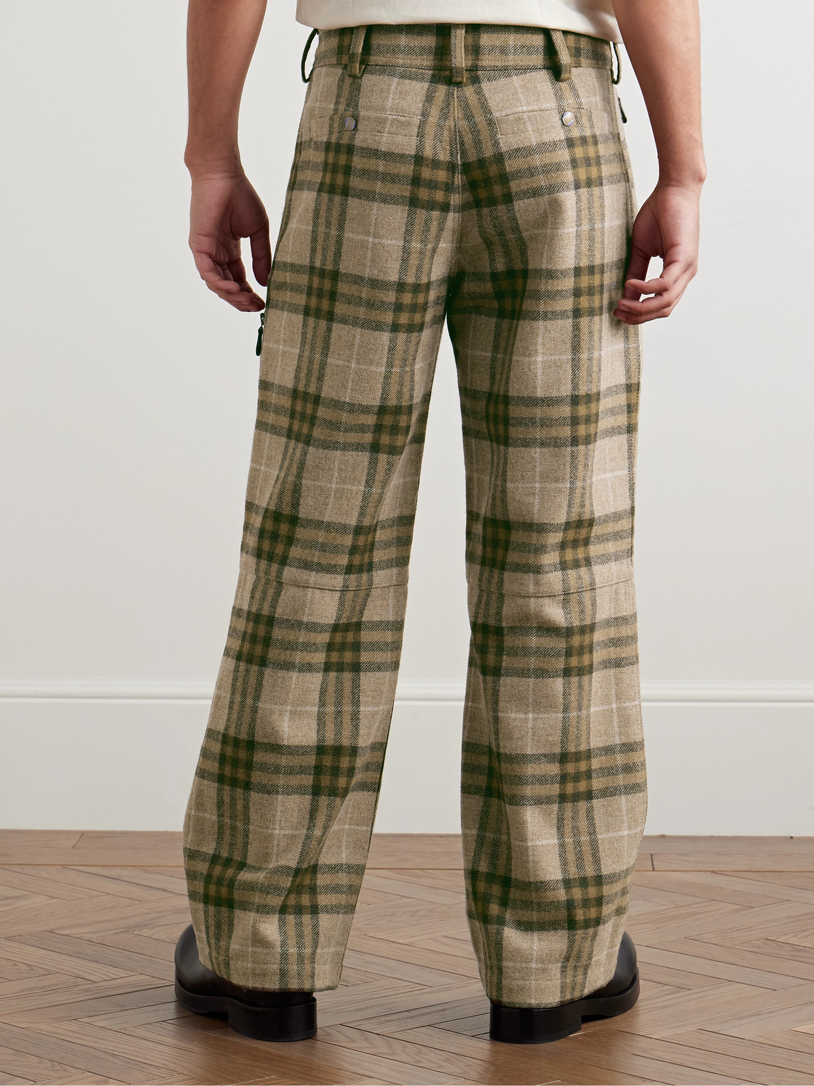 Burberry Straight-leg Zip-detailed Checked Wool Trousers In Green