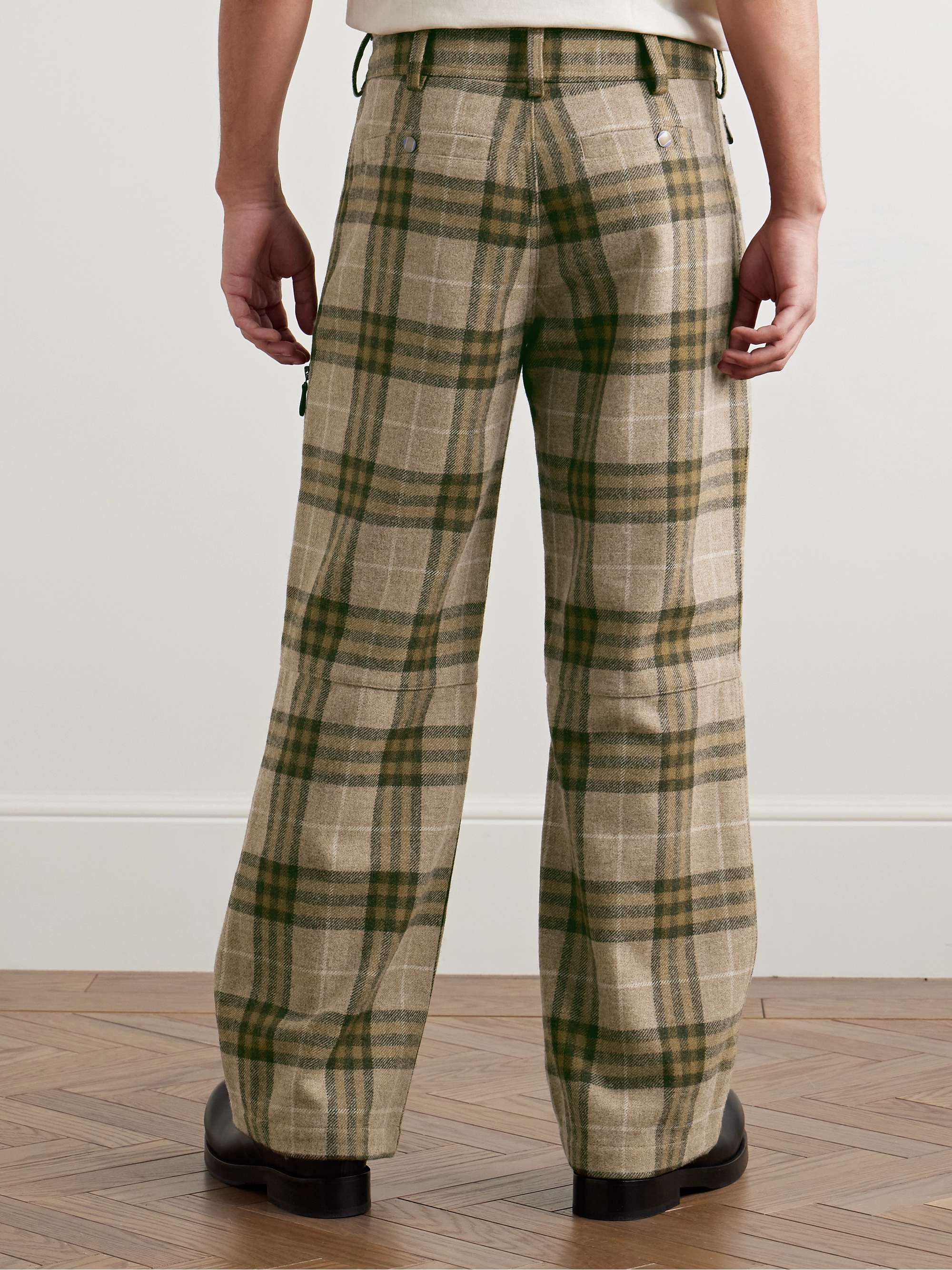 BURBERRY Straight-Leg Zip-Detailed Checked Wool Trousers for