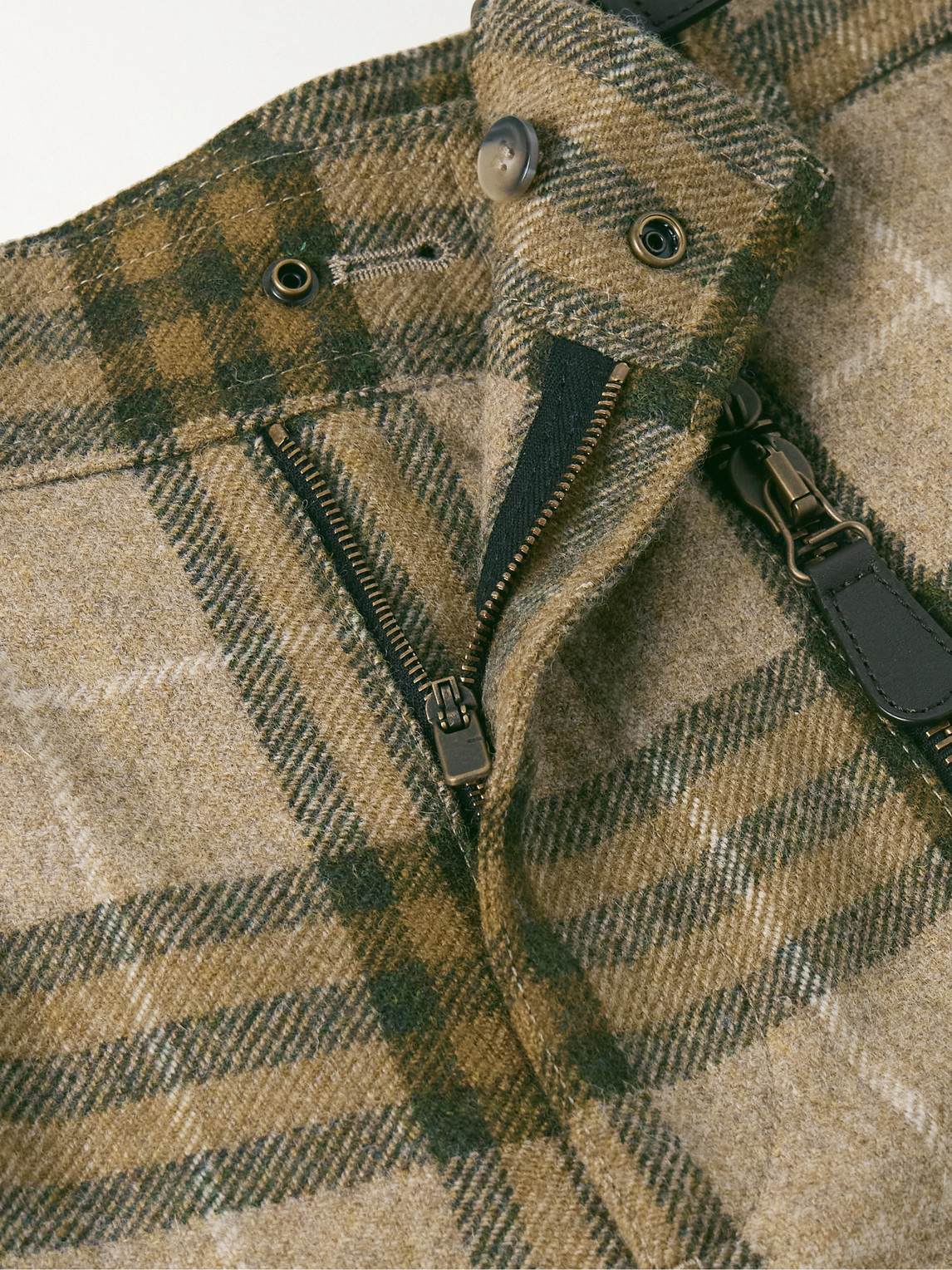Burberry Straight-leg Zip-detailed Checked Wool Trousers In Green