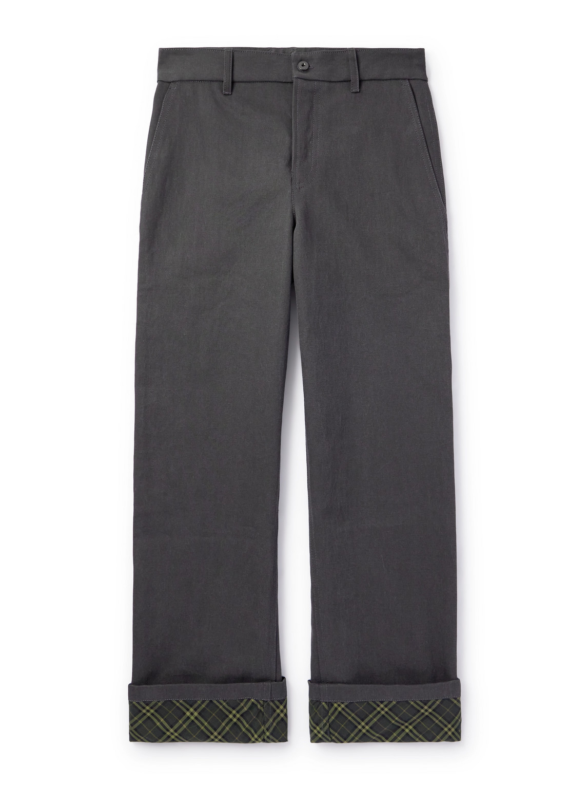 Wide-Leg Checked Twill-Trimmed Cotton-Canvas Trousers