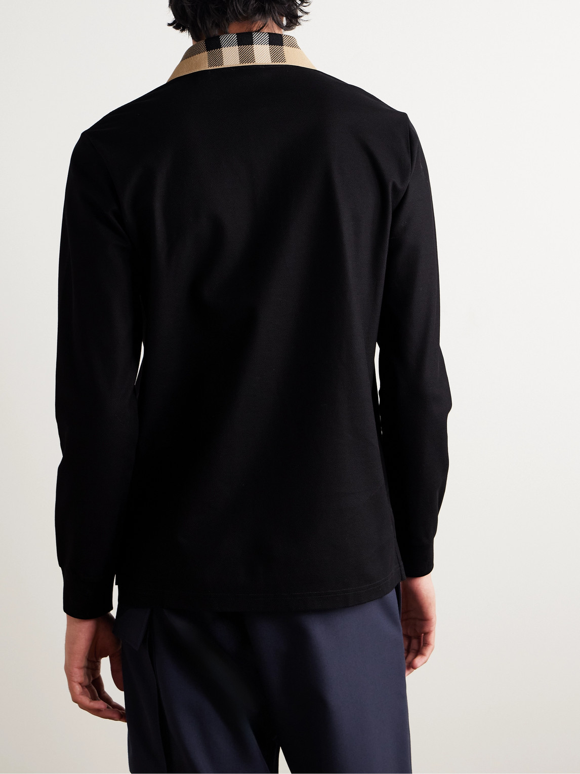 Burberry Cody Beige Polo Shirt With Long Sleeves And Check Motiv On The Collar In Cotton Man In Black