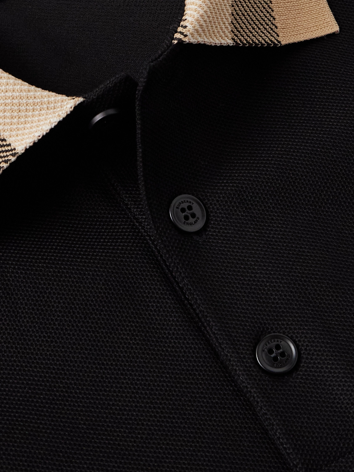 Burberry Cody Beige Polo Shirt With Long Sleeves And Check Motiv On The Collar In Cotton Man In Black