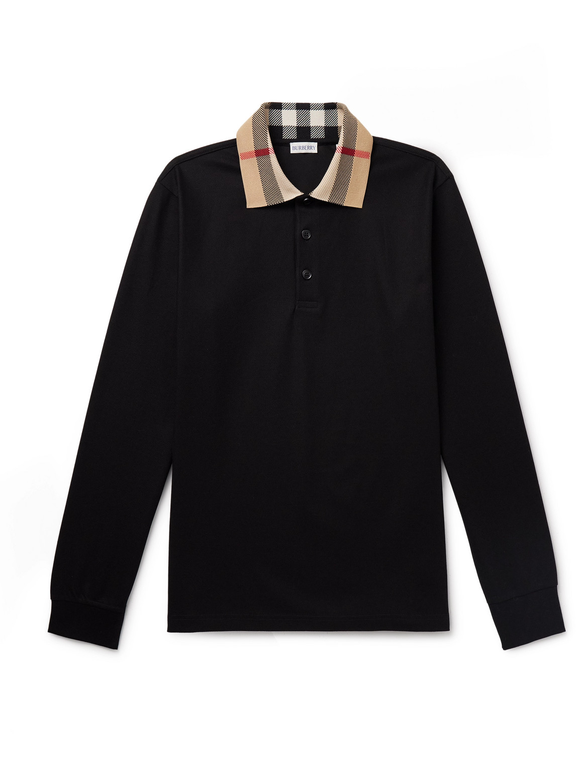 Burberry Cody Beige Polo Shirt With Long Sleeves And Check Motiv On The Collar In Cotton Man In Black