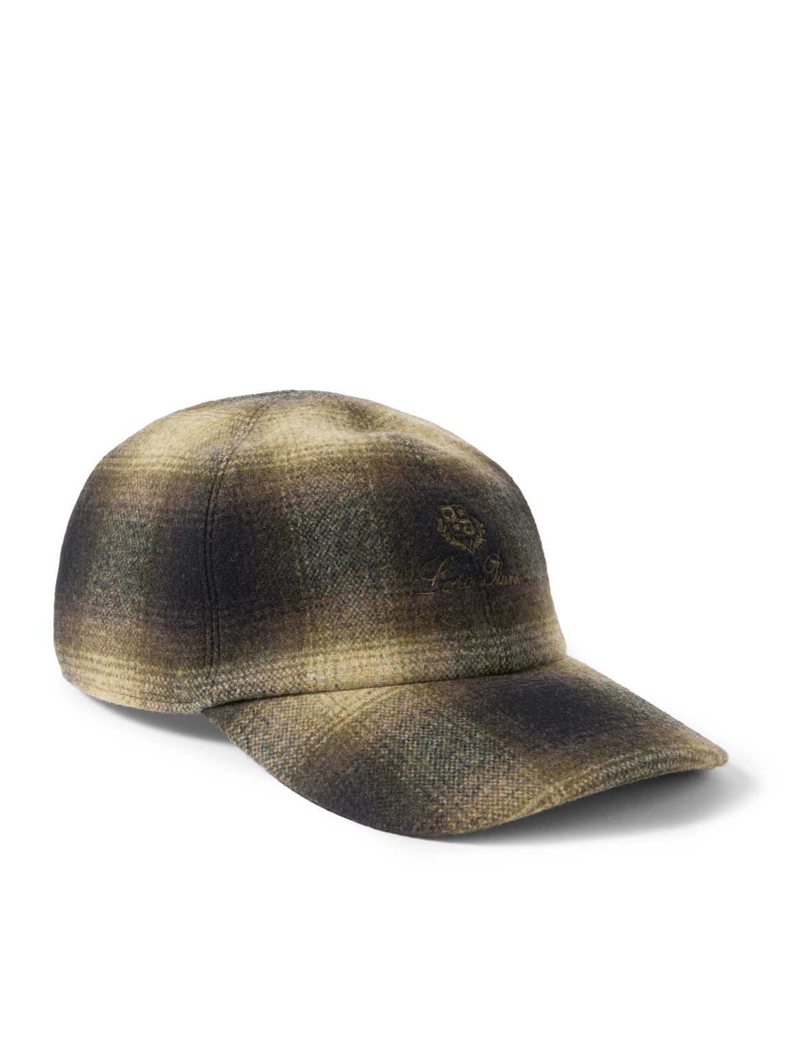 Loro Piana Logo-embroidered Checked Wool And Cashmere-blend Flannel Baseball Cap In Green