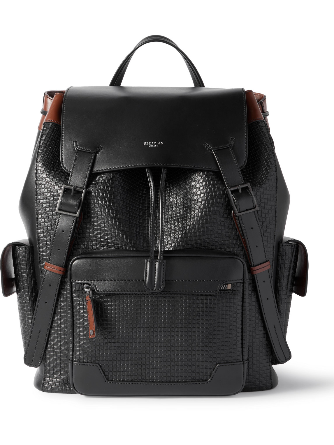 Serapian Large Logo-embossed Coated-canvas And Leather Backpack In Black
