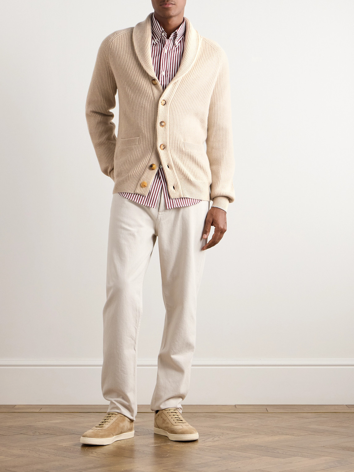 Brunello Cucinelli Shawl-Collar Ribbed Cashmere Cardigan - Men