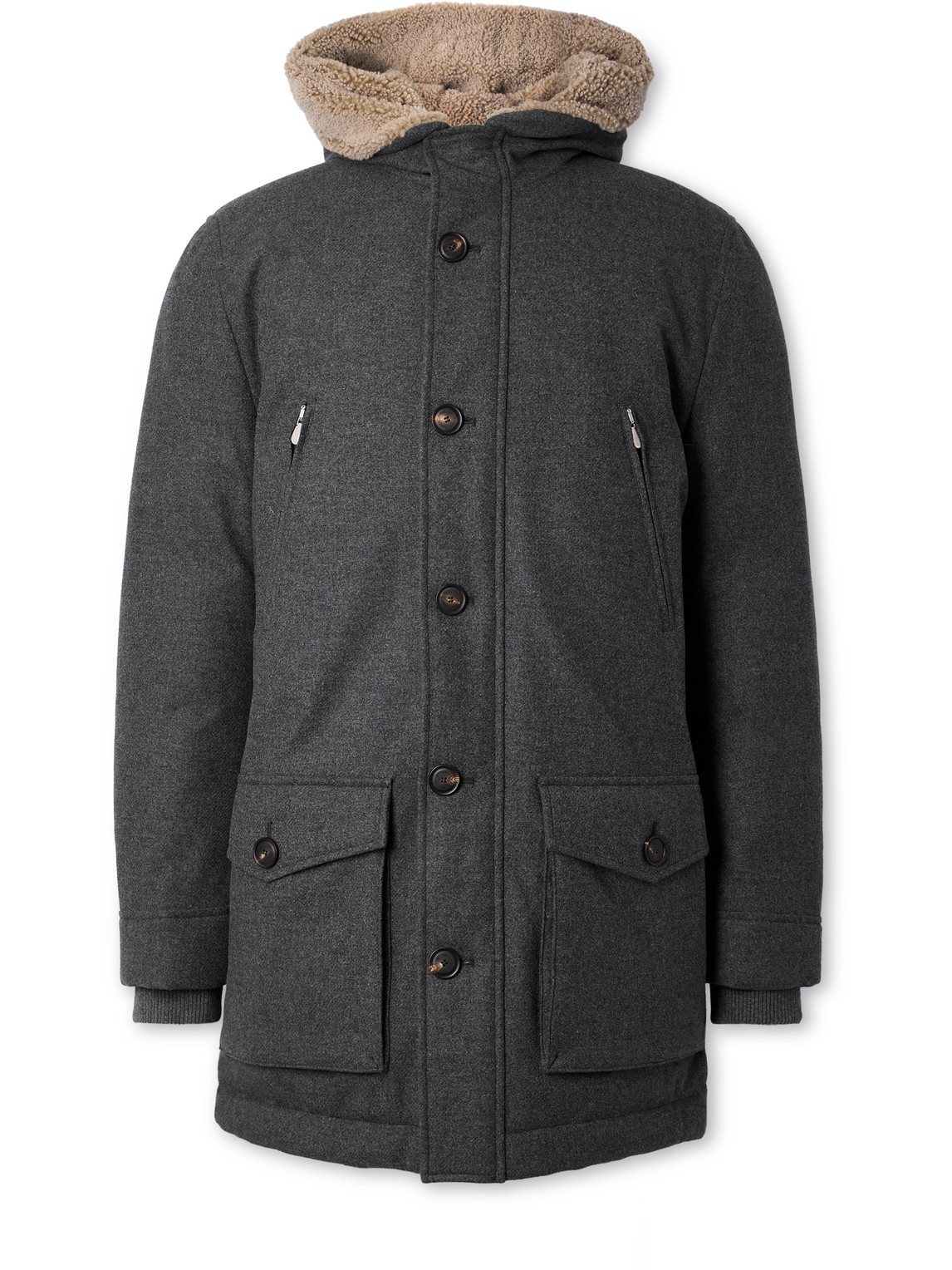 Brunello Cucinelli Wool-blend Padded Down Hooded Parka In Gray