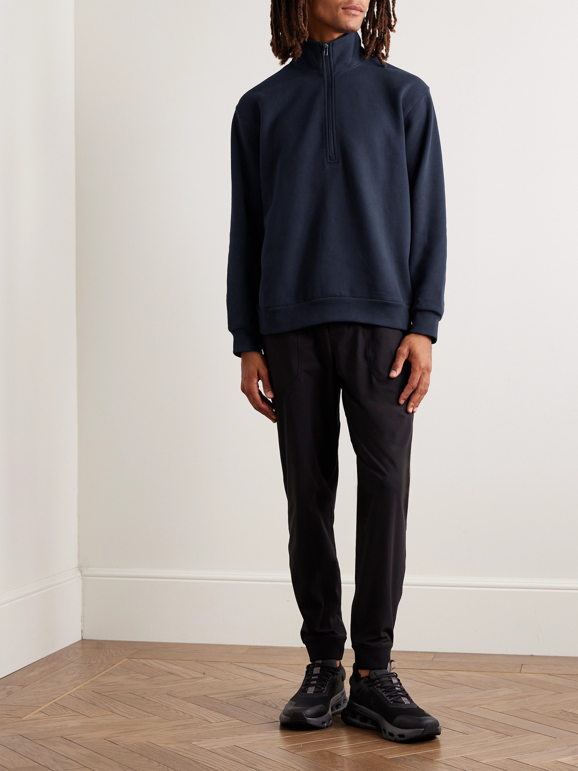 Lululemon Steady State Cotton-blend Jersey Half-zip Sweatshirt In Blue