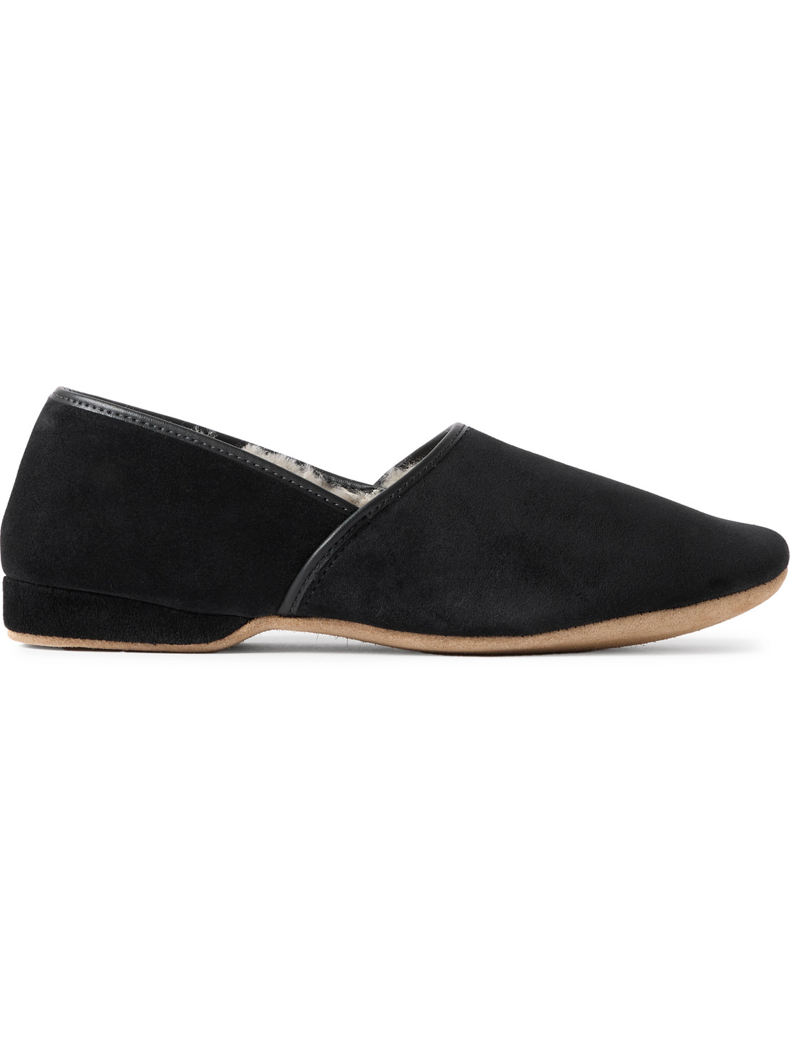 Derek Rose Crawford Leather-trimmed Shearling-lined Suede Slippers In Black