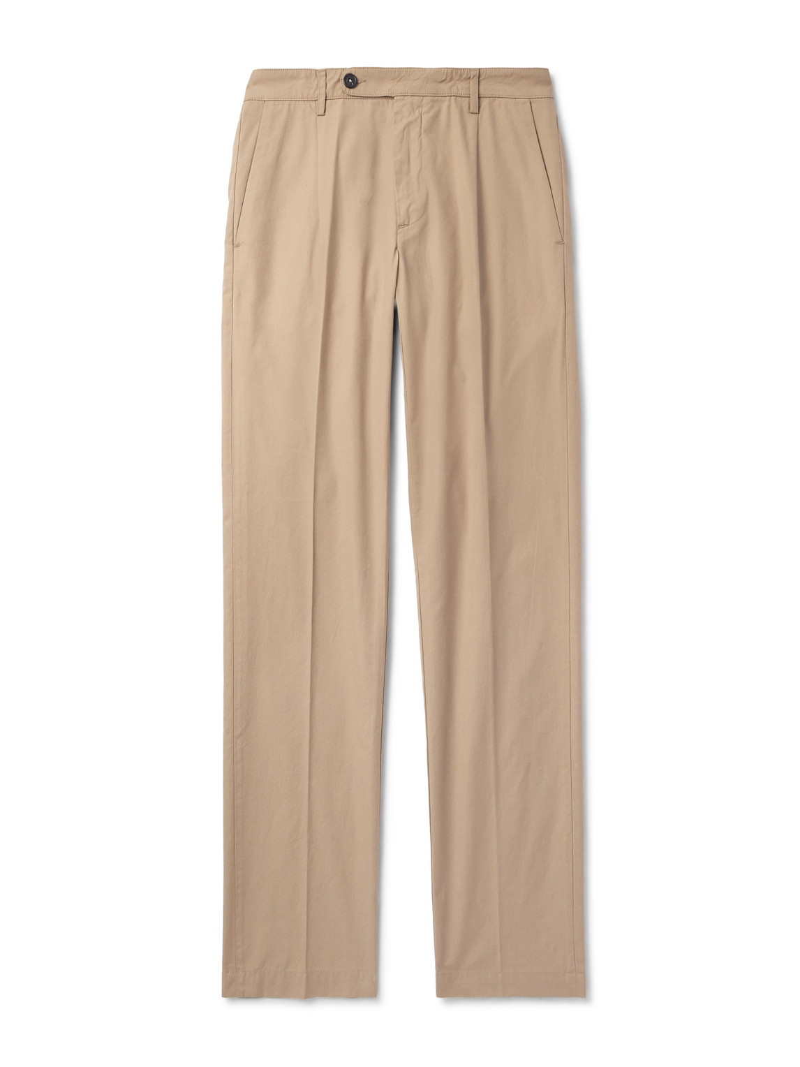 Slim-Fit Straight-Leg Pleated Cotton Trousers