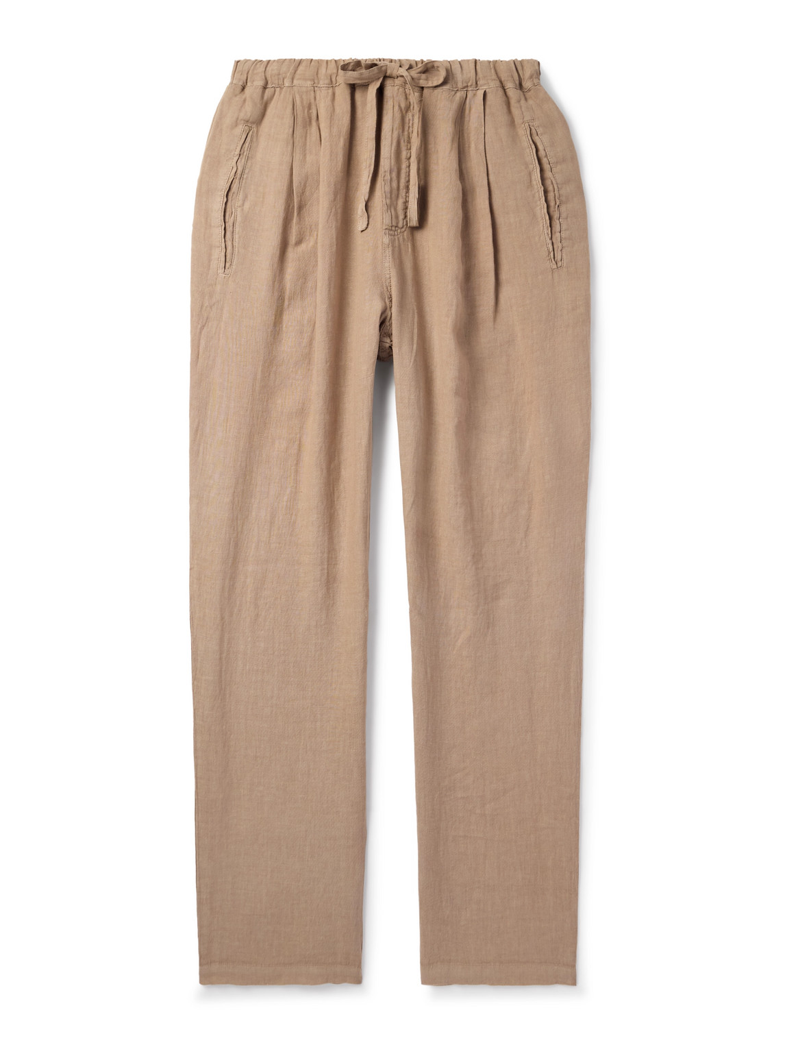 Straight-Leg Pleated Linen Drawstring Trousers