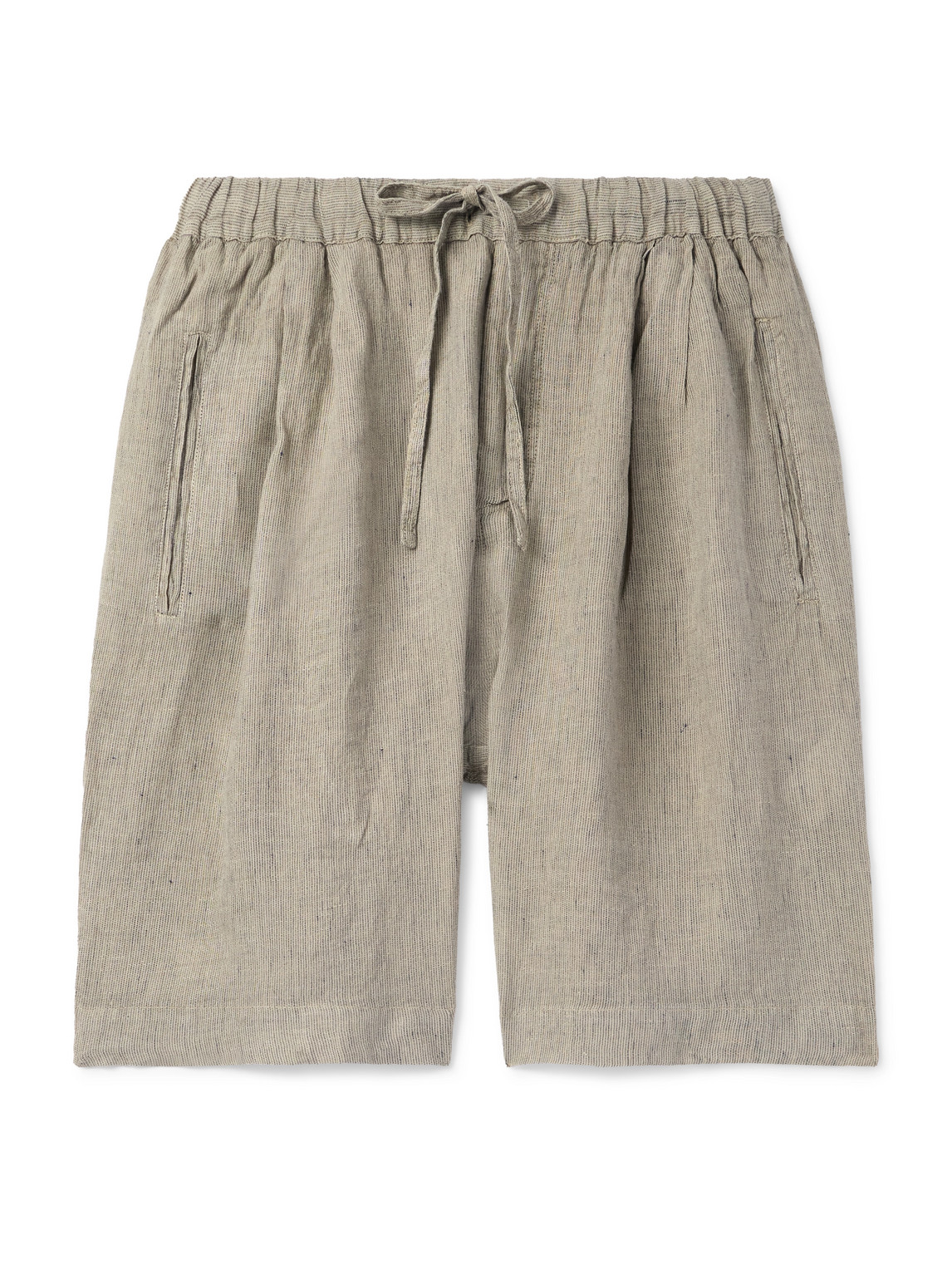 Kevin Straight-Leg Pleated Linen Drawstring Shorts