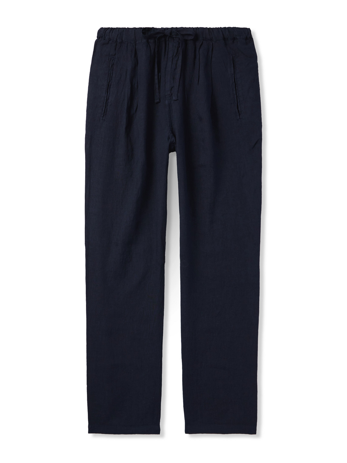 Straight-Leg Pleated Linen Drawstring Trousers