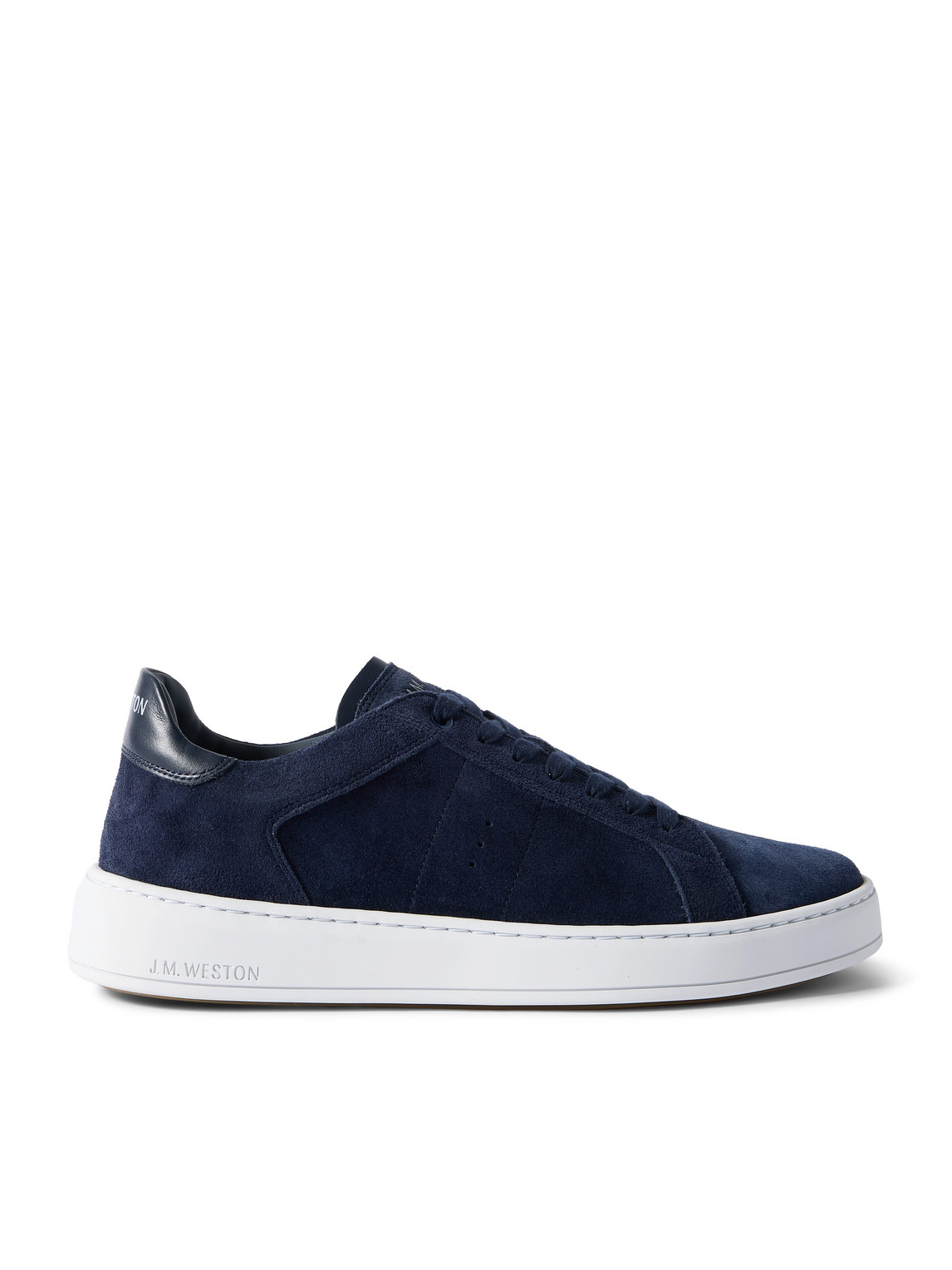 Jm Weston On Time Leather-trimmed Suede Sneakers In Blue