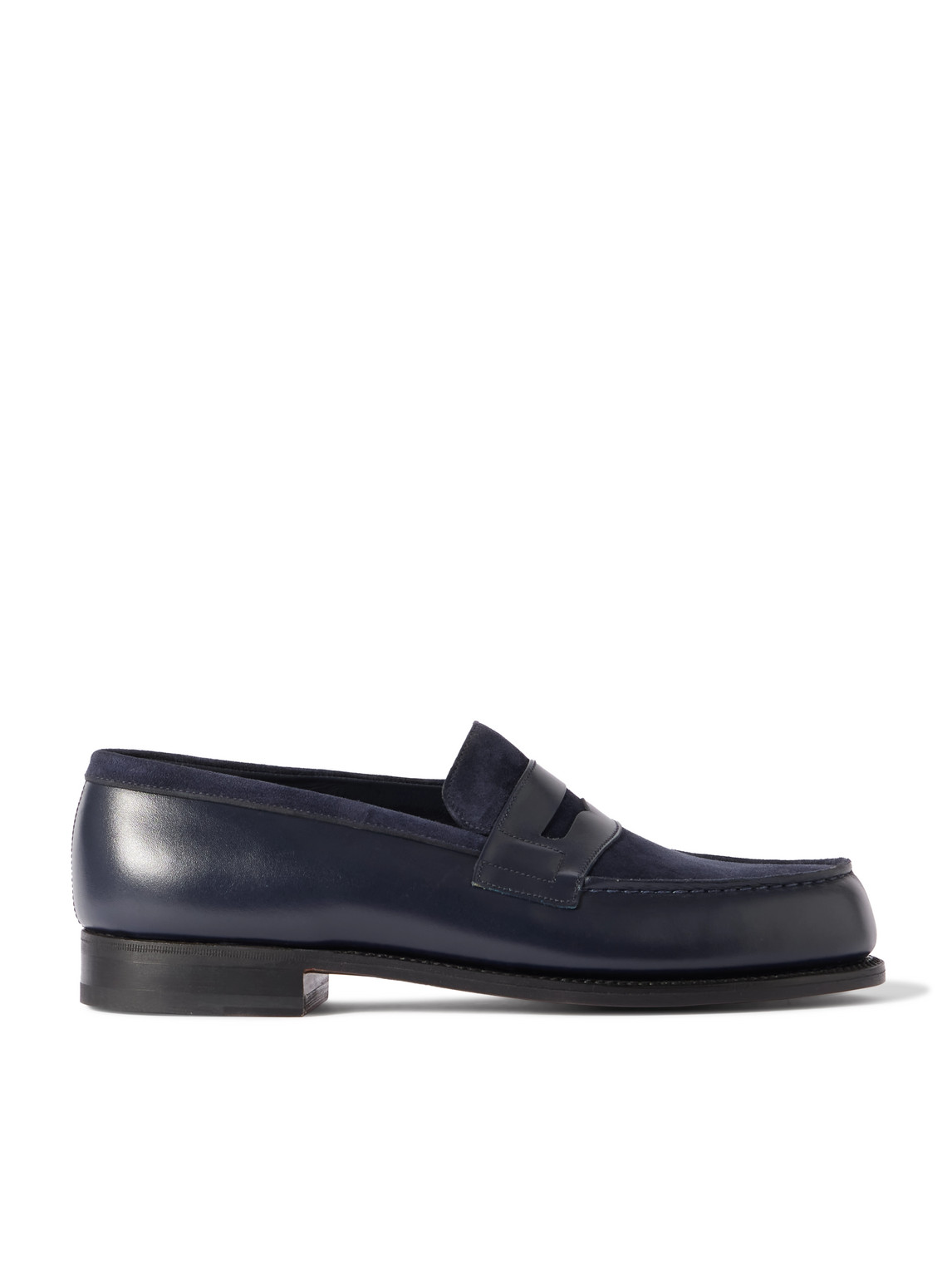 Jm Weston 180 Leather And Suede Penny Loafers In Blue
