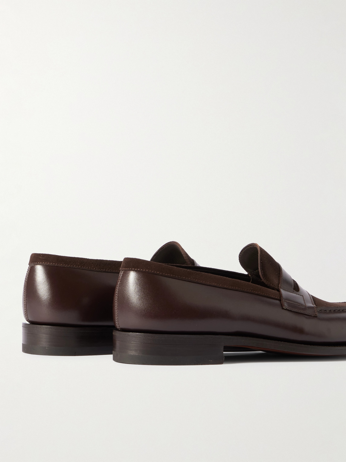 Shop Jm Weston 180 Leather And Suede Penny Loafers In Brown