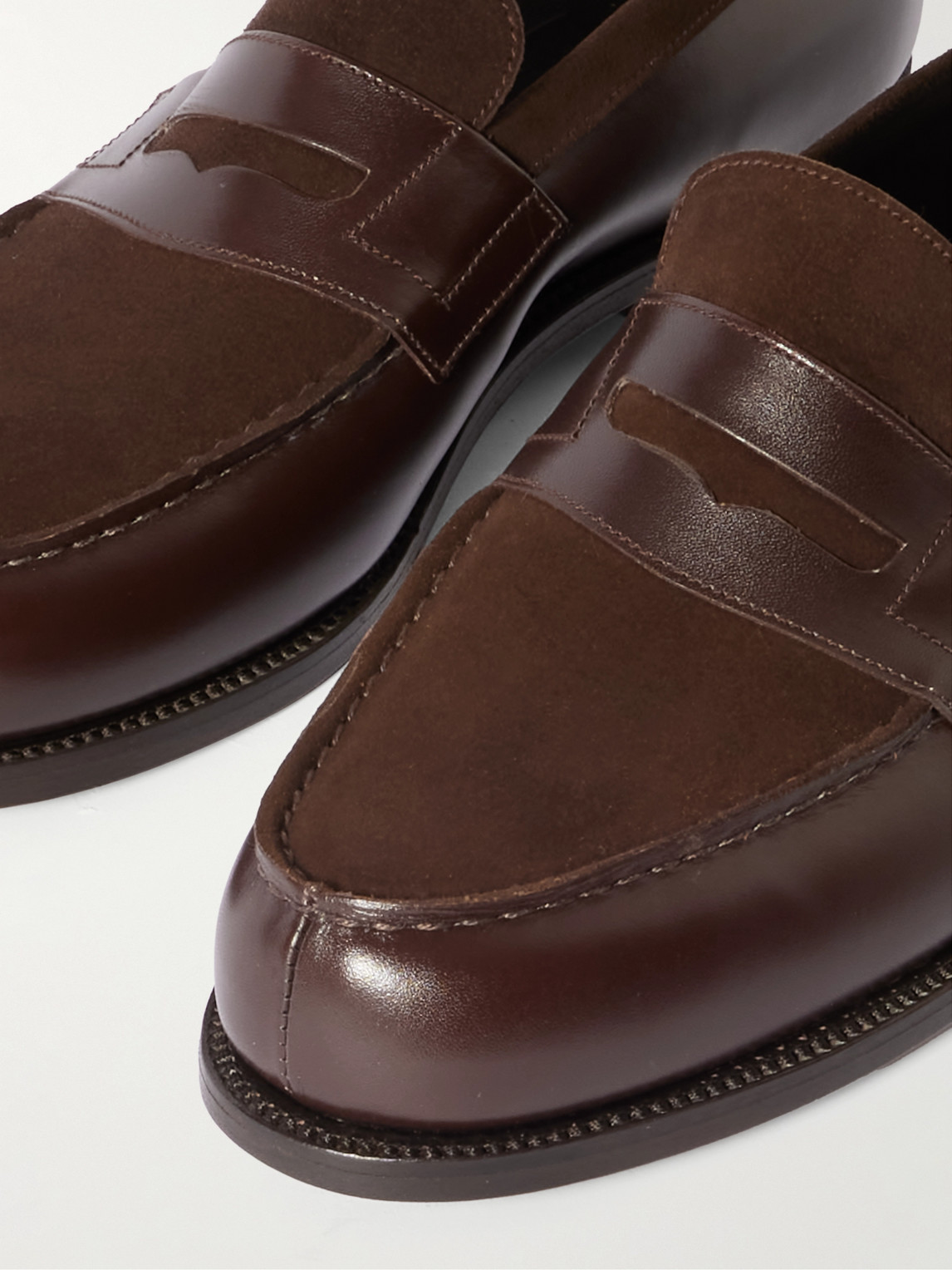 JM WESTON 180 LEATHER AND SUEDE PENNY LOAFERS