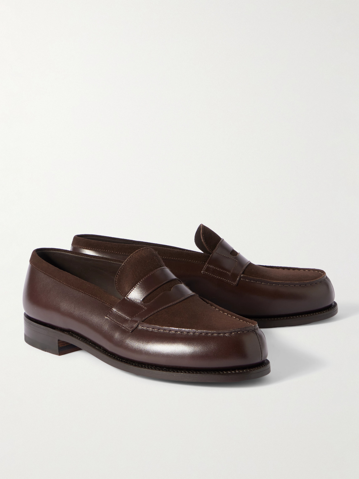 Shop Jm Weston 180 Leather And Suede Penny Loafers In Brown