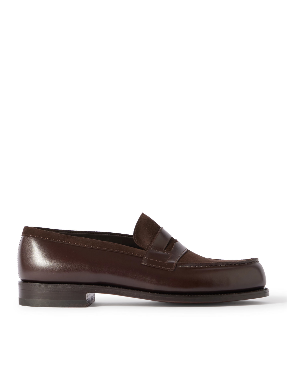 Shop Jm Weston 180 Leather And Suede Penny Loafers In Brown