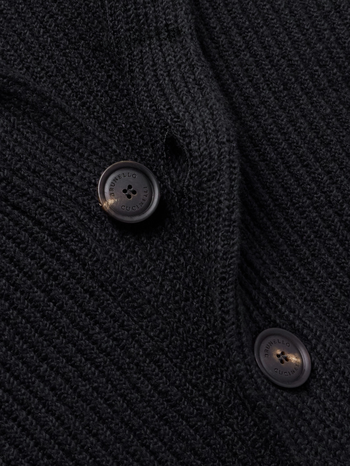 Brunello Cucinelli Shawl-collar Ribbed Cotton Cardigan In Black
