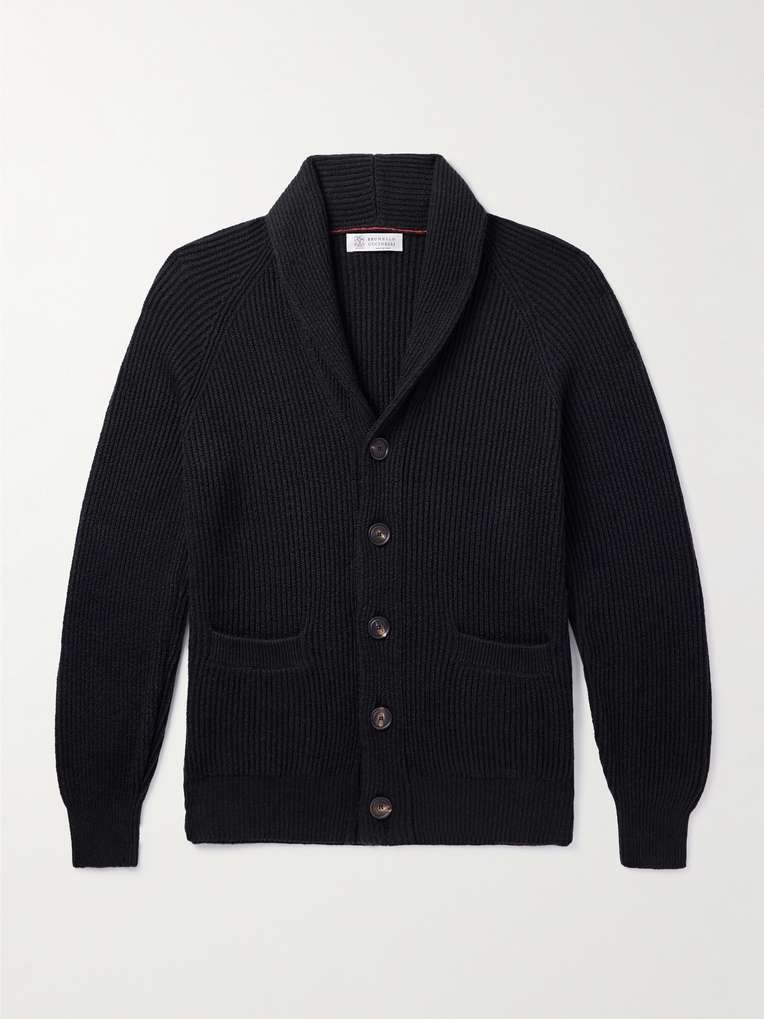 Brunello Cucinelli — Shawl-Collar Ribbed Cotton Cardigan