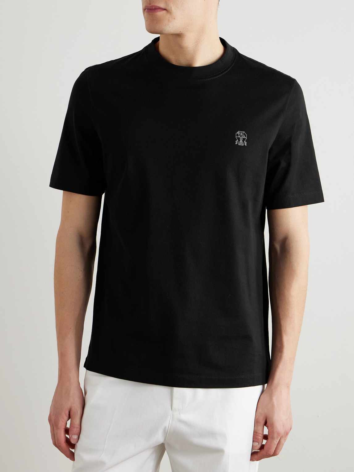 Brunello Cucinelli Cotton Jersey Crew Neck T-shirt With Logo Clothing In Black